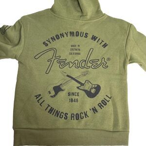 Fender Guitar Boys Green Graphic Pullover Sweatshirt Hoodie Size XS 4/5 New!